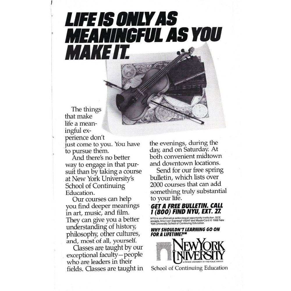 New York University School of Continuing Education 1980s Vintage Print Ad